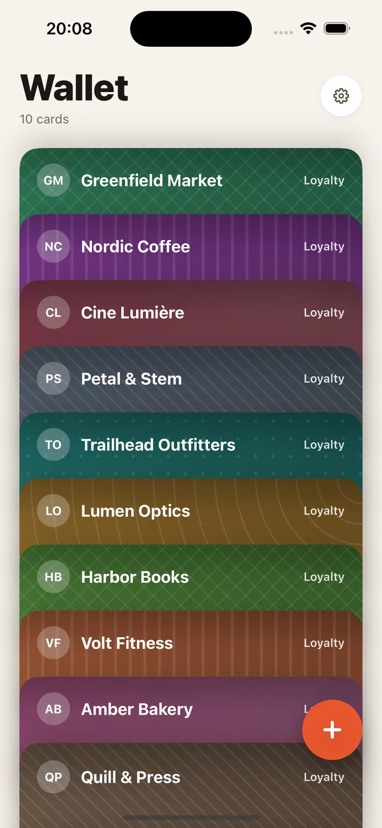 Scanline wallet with a stack of saved loyalty cards